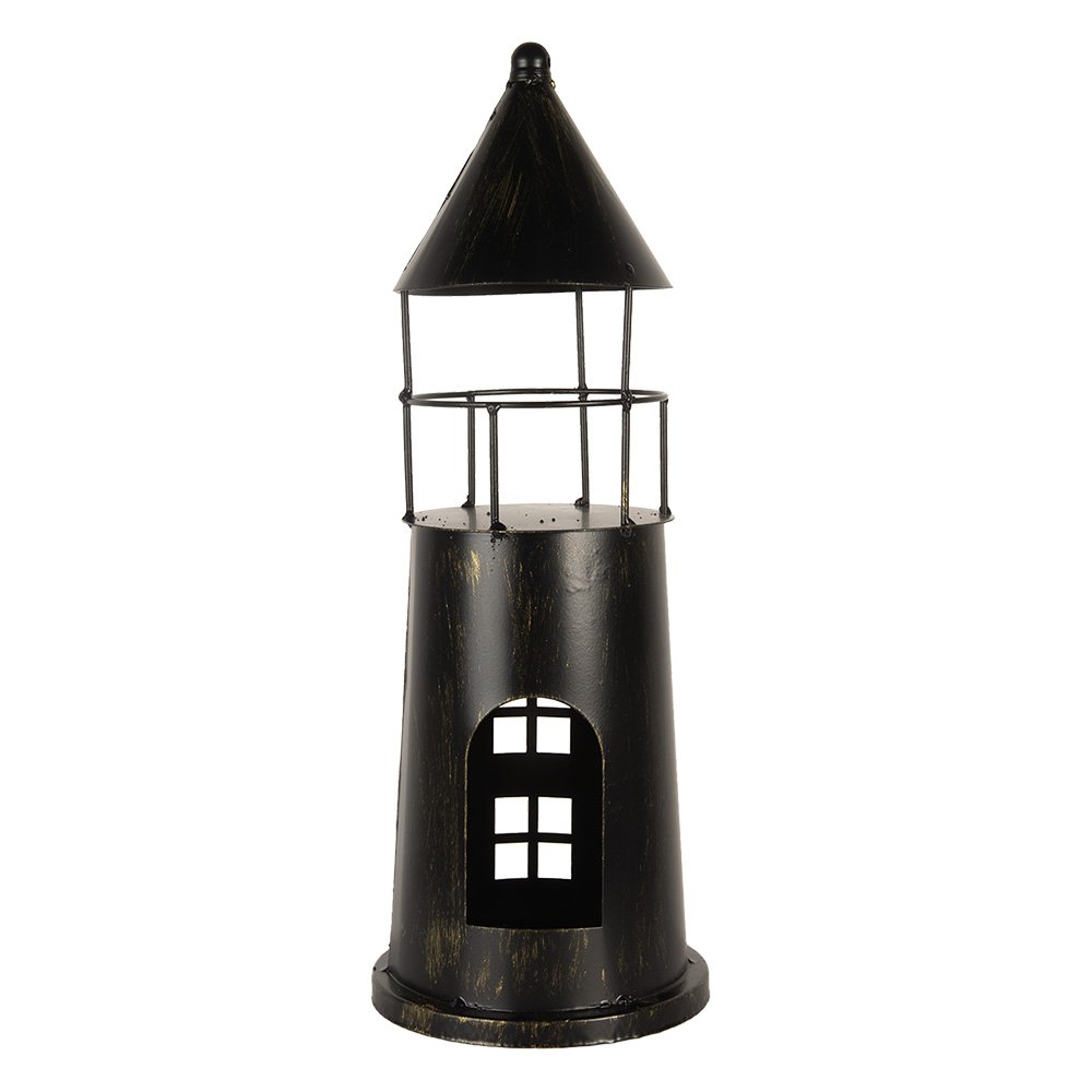 Decoratie Vuurtoren Ø 16x45 cm Zwart Metaal