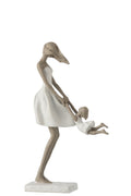 J-Line decoratie Moeder Spelend Met Dochter - polyresin - wit/taupe
