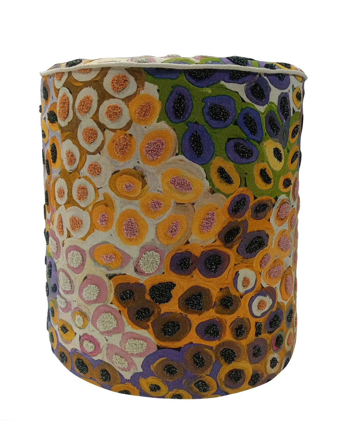 Bedrukte en geborduurde katoenen poef - Abstract ontwerp - 40 x 45 cm