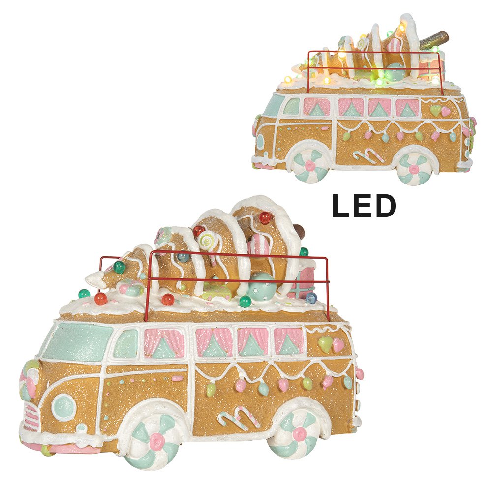 Gingerbread house met LED Bus LED 2xAAA Bruin Metaal