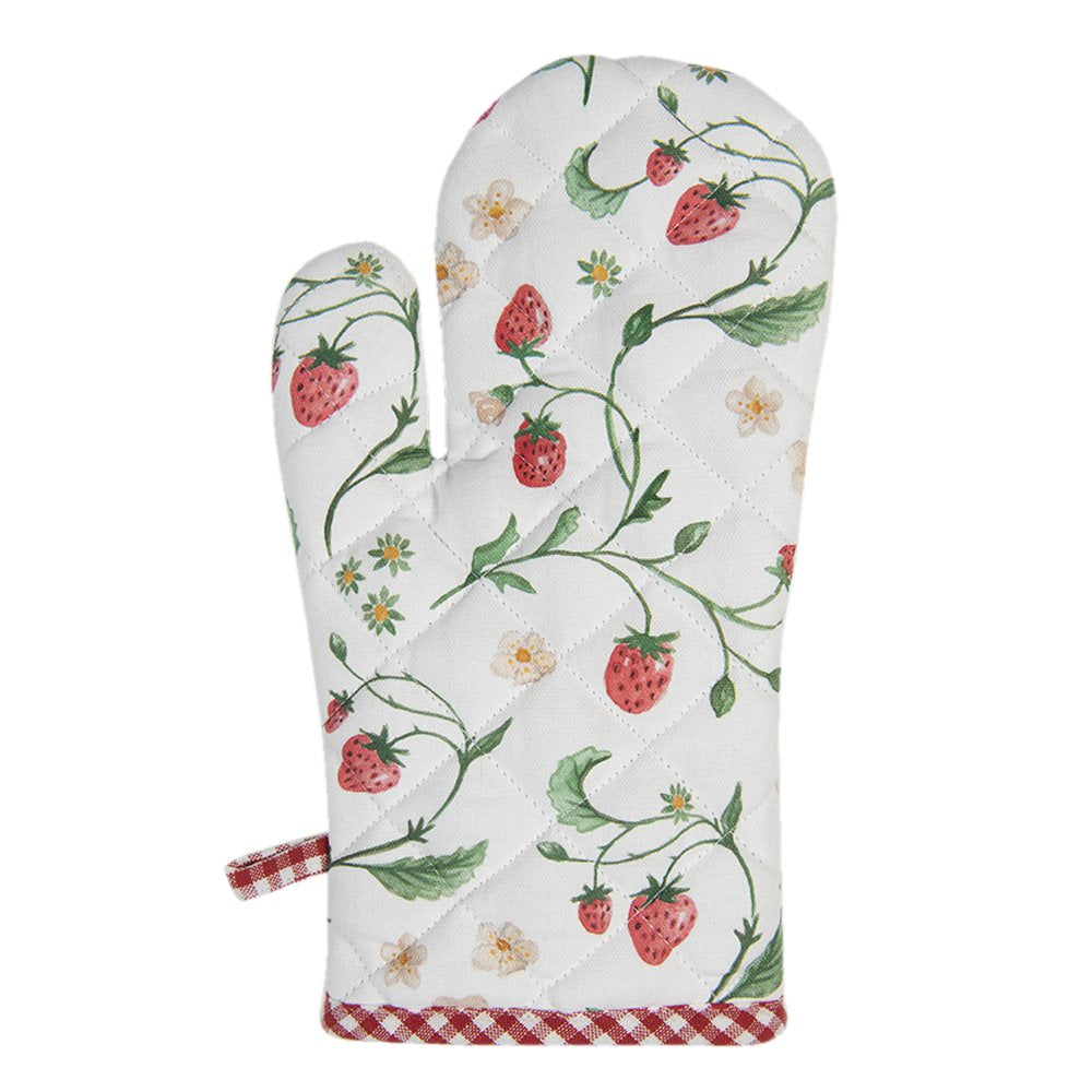 Ovenwant 18x30 cm Wit Rood Katoen Aardbeien Ovenhandschoen