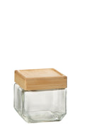 J-Line voorraadpot Brad - glas/bamboe - transparant/naturel - small