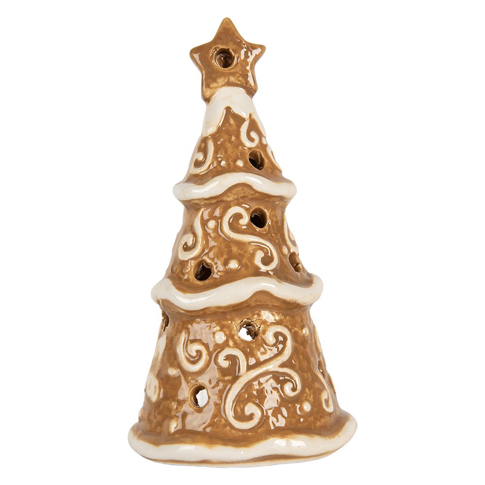 Waxinelichthouder Kerstboom Ø 8x15 cm Bruin Keramiek