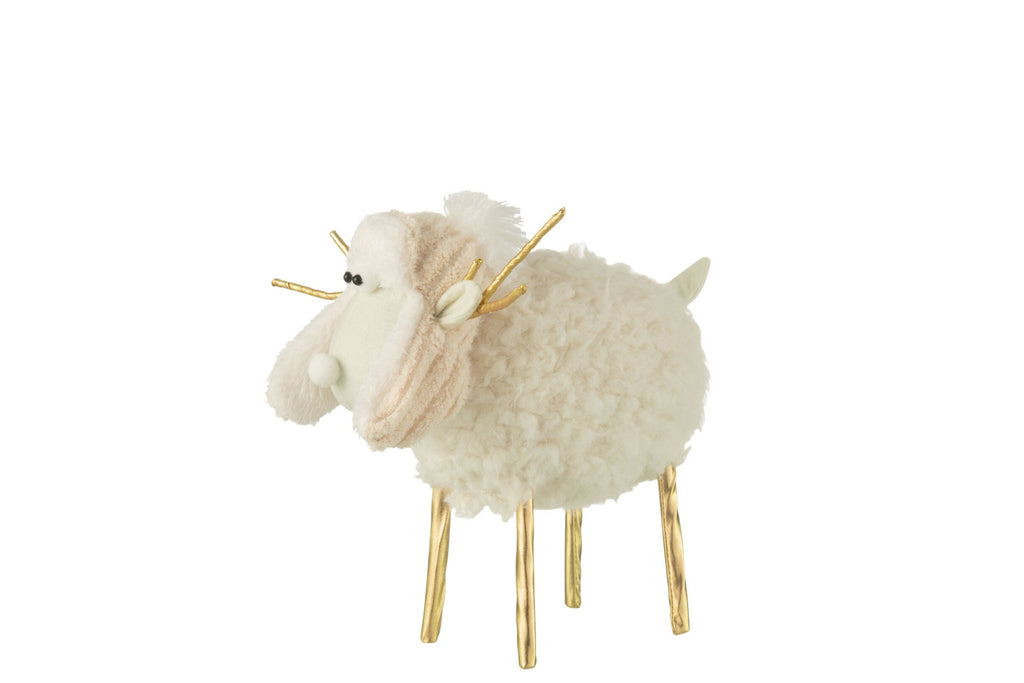 J-Line figuur Rendier muts - textiel - creme/goud - medium
