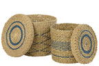 J-Line mand + deksel - ijzer/papier - blauw/naturel - set van 2