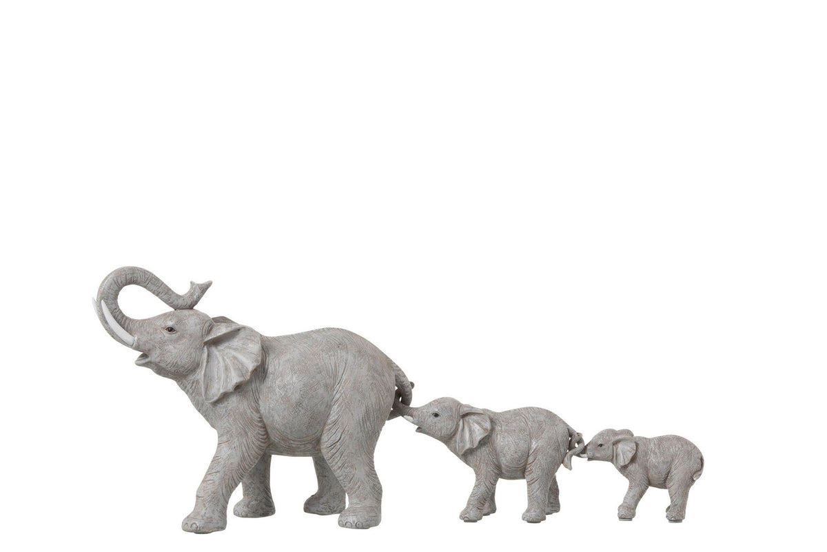 J-Line figuur Olifantenrij 3 - polyresin - grijs