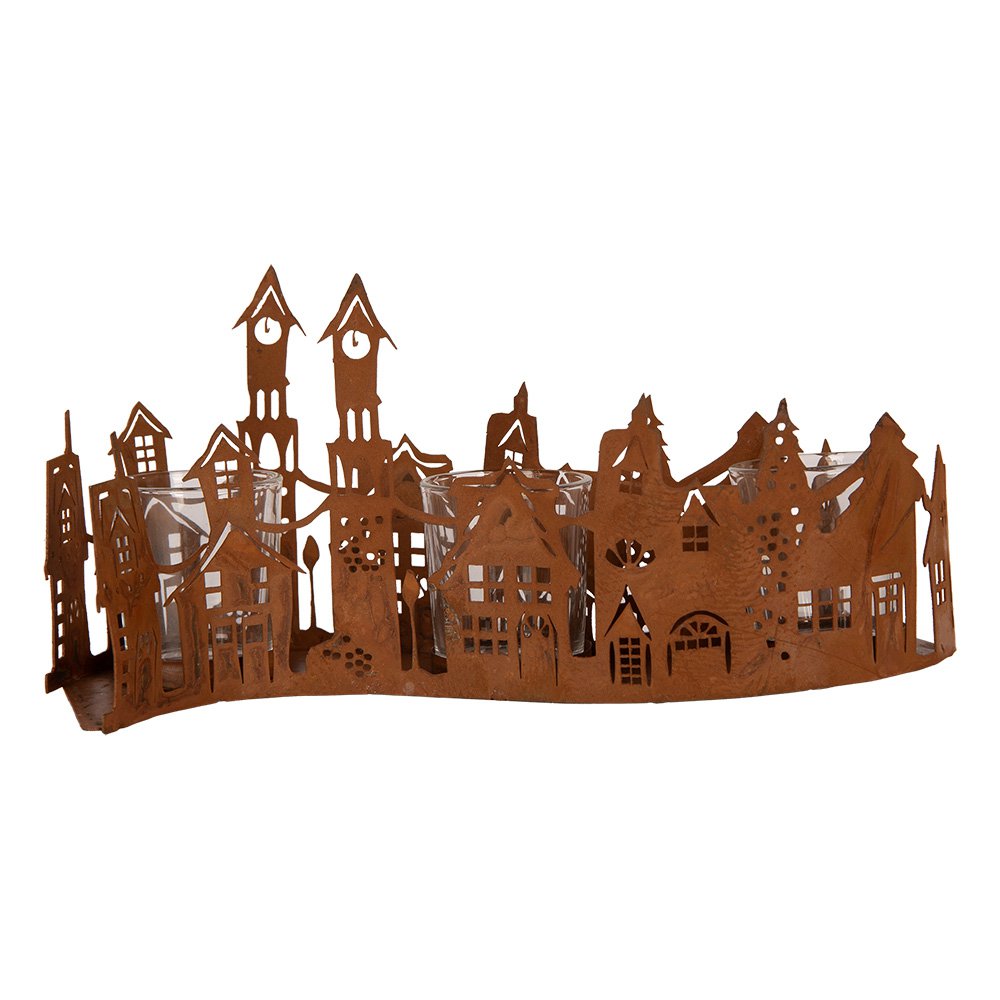 Waxinelichthouder Huis 27x8x12 cm Bruin Metaal