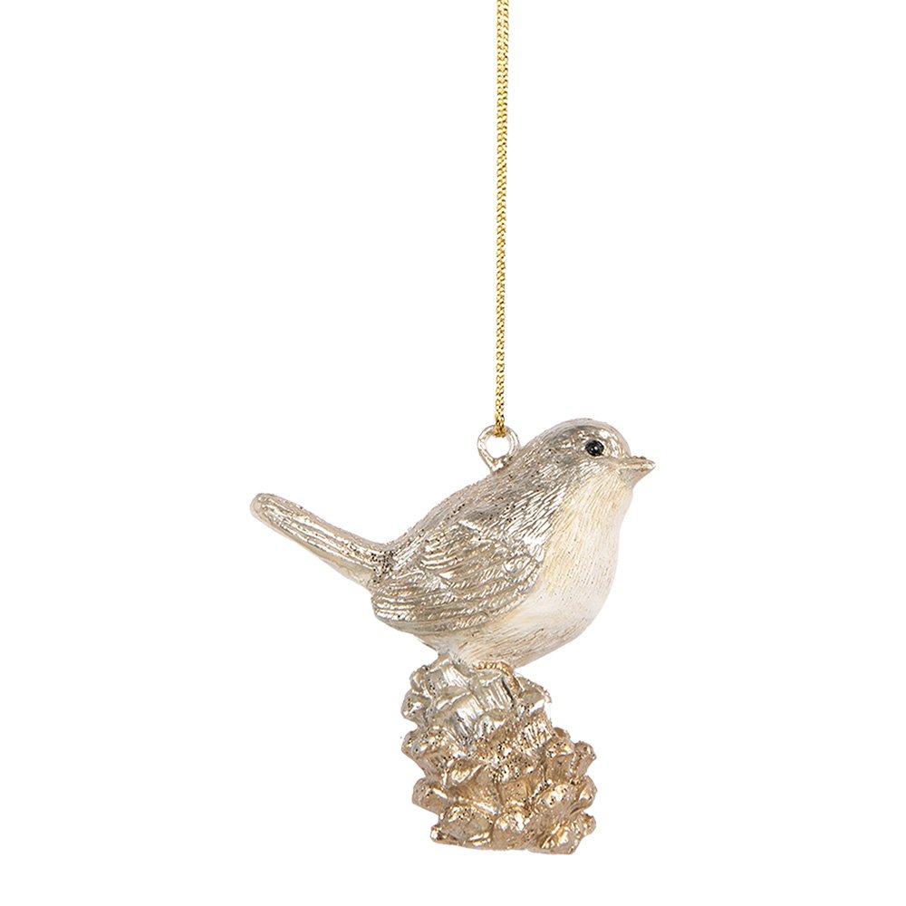 Kersthanger Vogel 6 cm Beige Kunststof