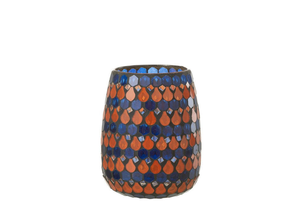 J-Line windlicht Mozaiek Druppel - glas - oranje/blauw - medium