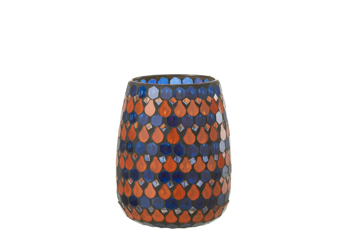 J-Line windlicht Mozaiek Druppel - glas - oranje/blauw - medium