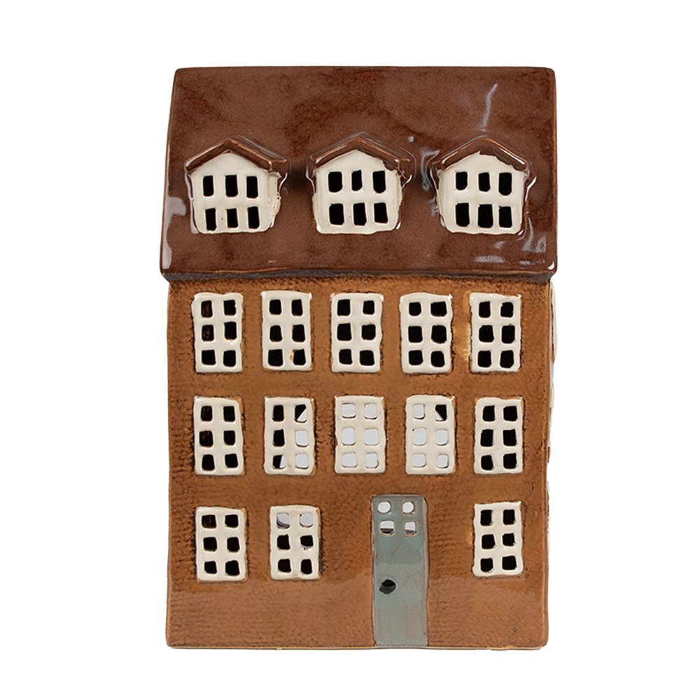 Waxinelichthouder Huis 17x11x24 cm Bruin Keramiek Theelichthouder