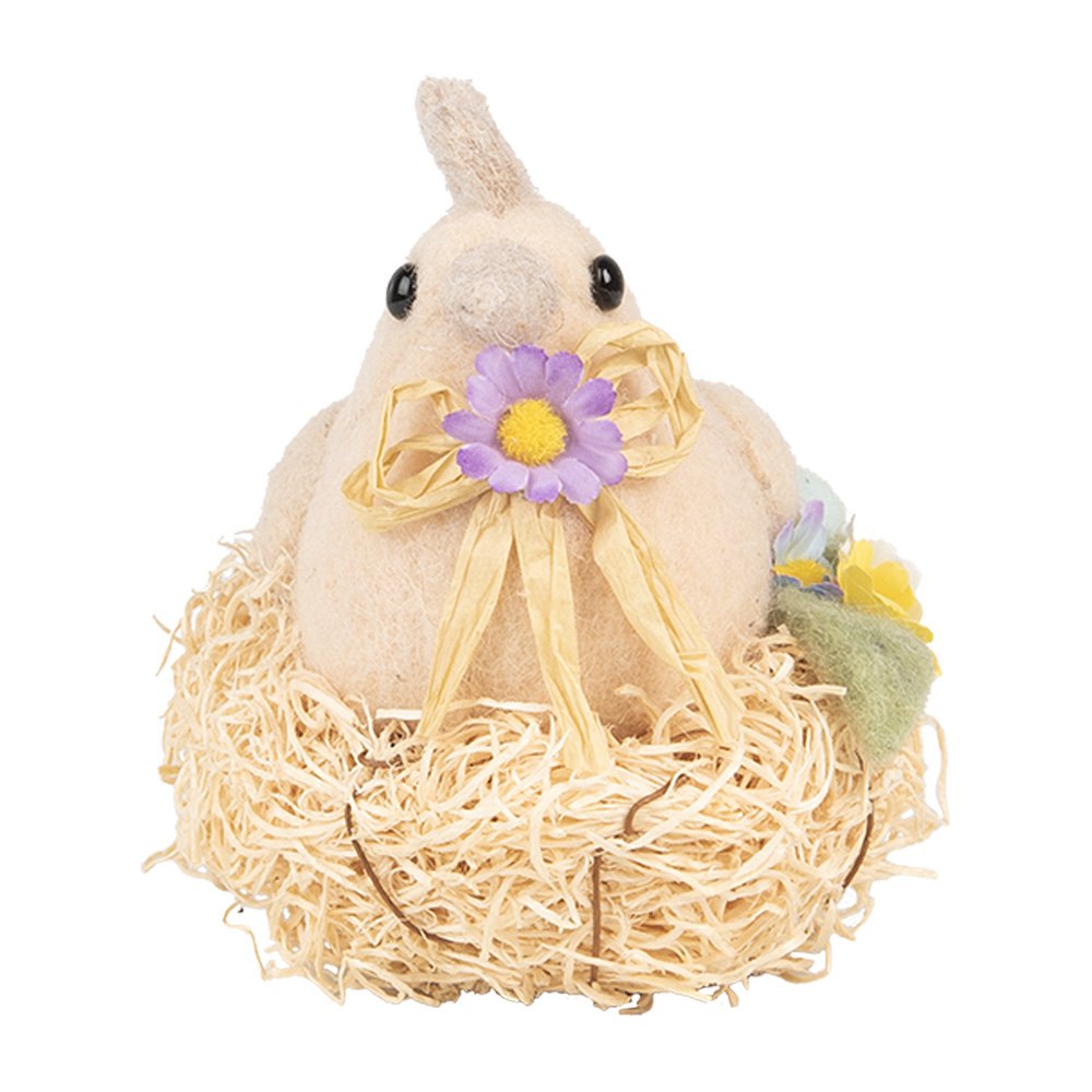 Decoratie Beeld Kip 10x11x13 cm Beige Textiel