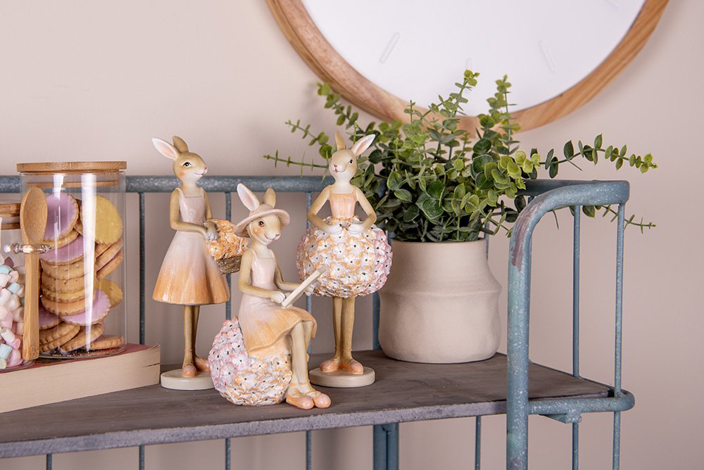 Decoratie Beeld Konijn 9x7x22 cm Beige Kunststof