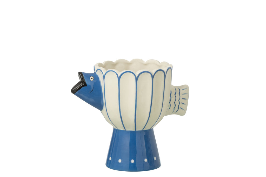 J-Line vaas Vis Bal Stippen Dolomiet - keramiek - blauw/wit
