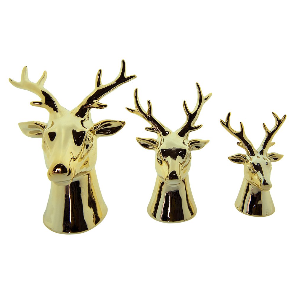 Beeld Hert 16 cm Goudkleurig Porselein Kerstdecoratie
