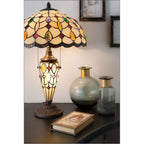Tiffany Tafellamp Ø 40x60 cm Beige Bruin Glas Tiffany Bureaulamp