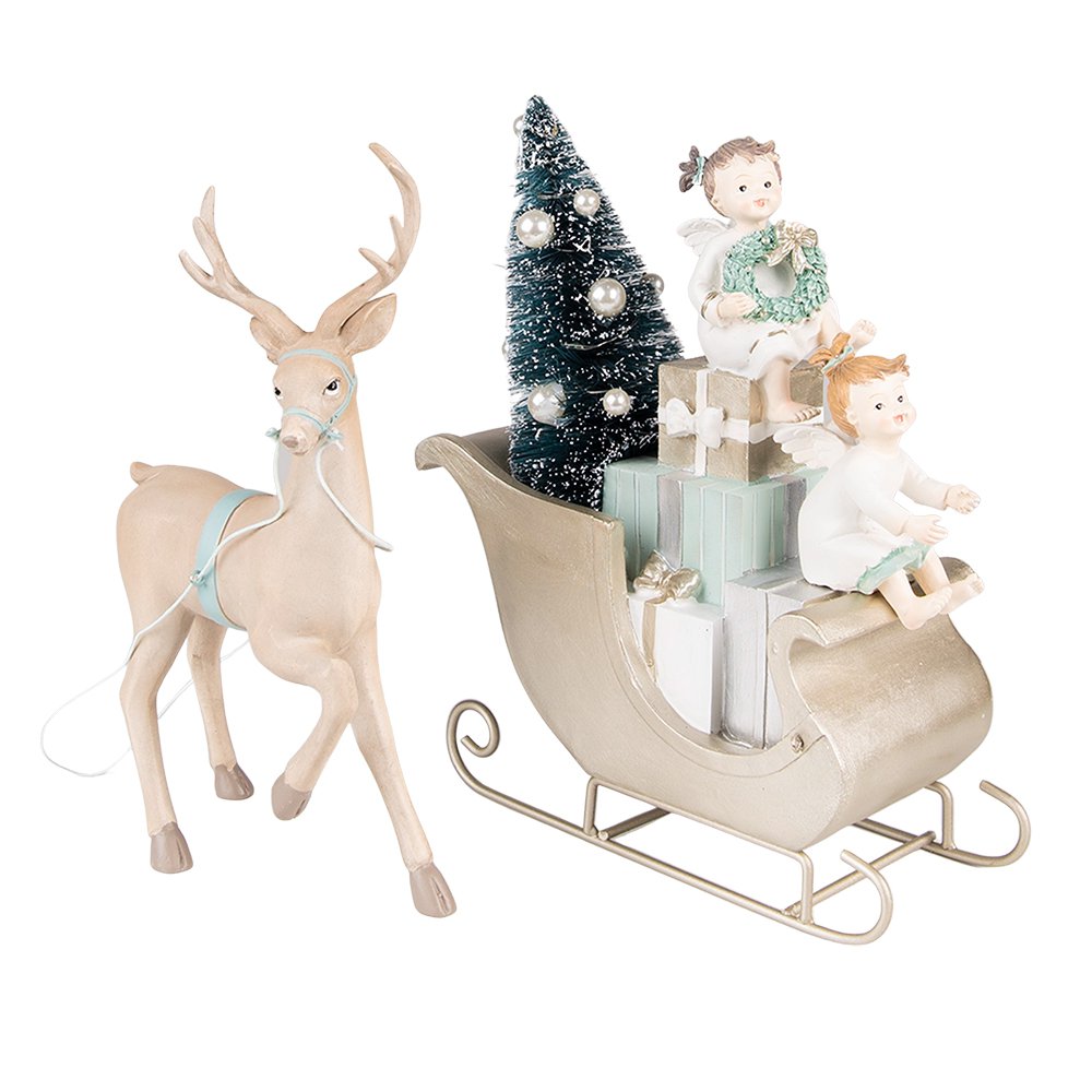 Beeld Hert 26 cm Beige Groen Kunststof Kerstdecoratie