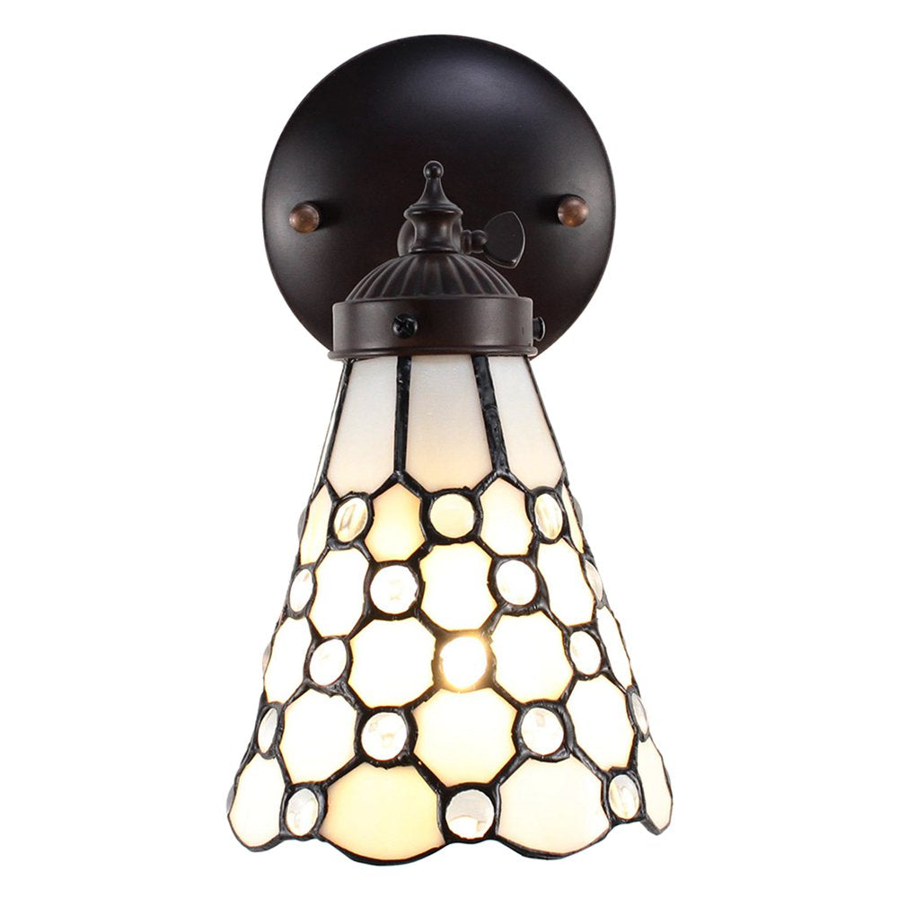 Wandlamp Tiffany 17x12x23 cm Wit Bruin Glas Muurlamp