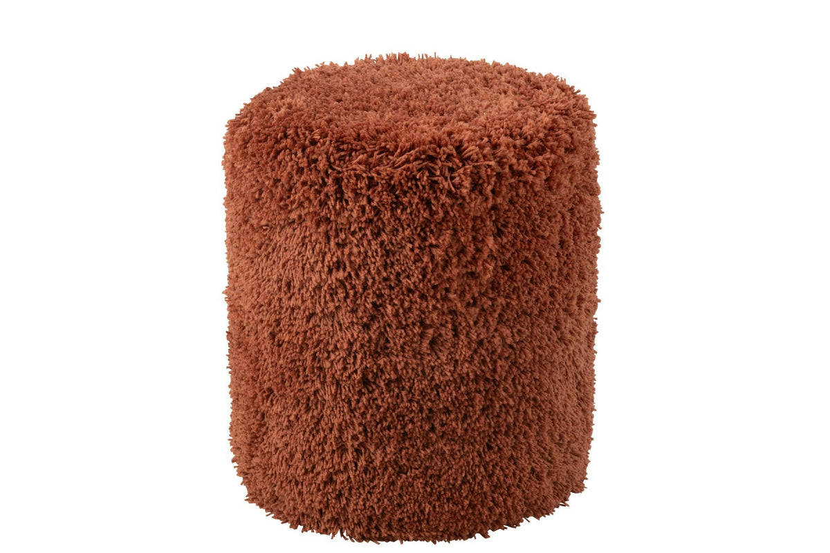 J-Line poef Cylinder Pluizig - polyester - koper