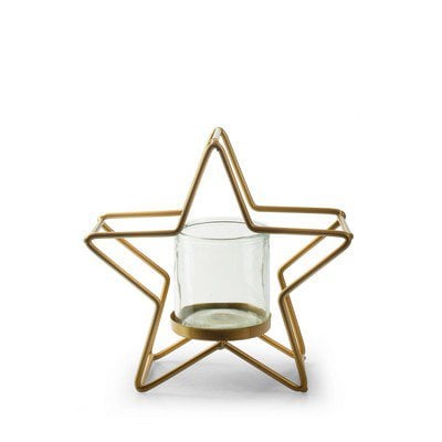 Metalen ster met glas 'marlon' goud 20x20x9,5 cm