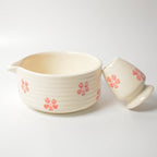 Serveerschaal | Keramieken handgeschilderde Matcha-set | Kersenbloesem set van 2