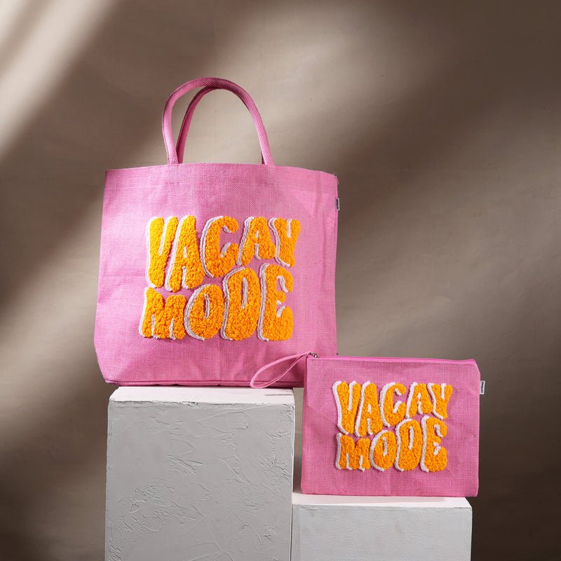 Tas met ritssluiting - Vacay-modus Canvas tas met ritssluiting - Eco-vriendelijke reiscosmetica en make-up organizer (31 x 1 x 23 cm)