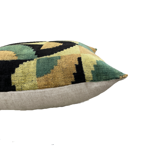 Velvet Ikat Kussen Retro Green Black Yellow 50x50 cm