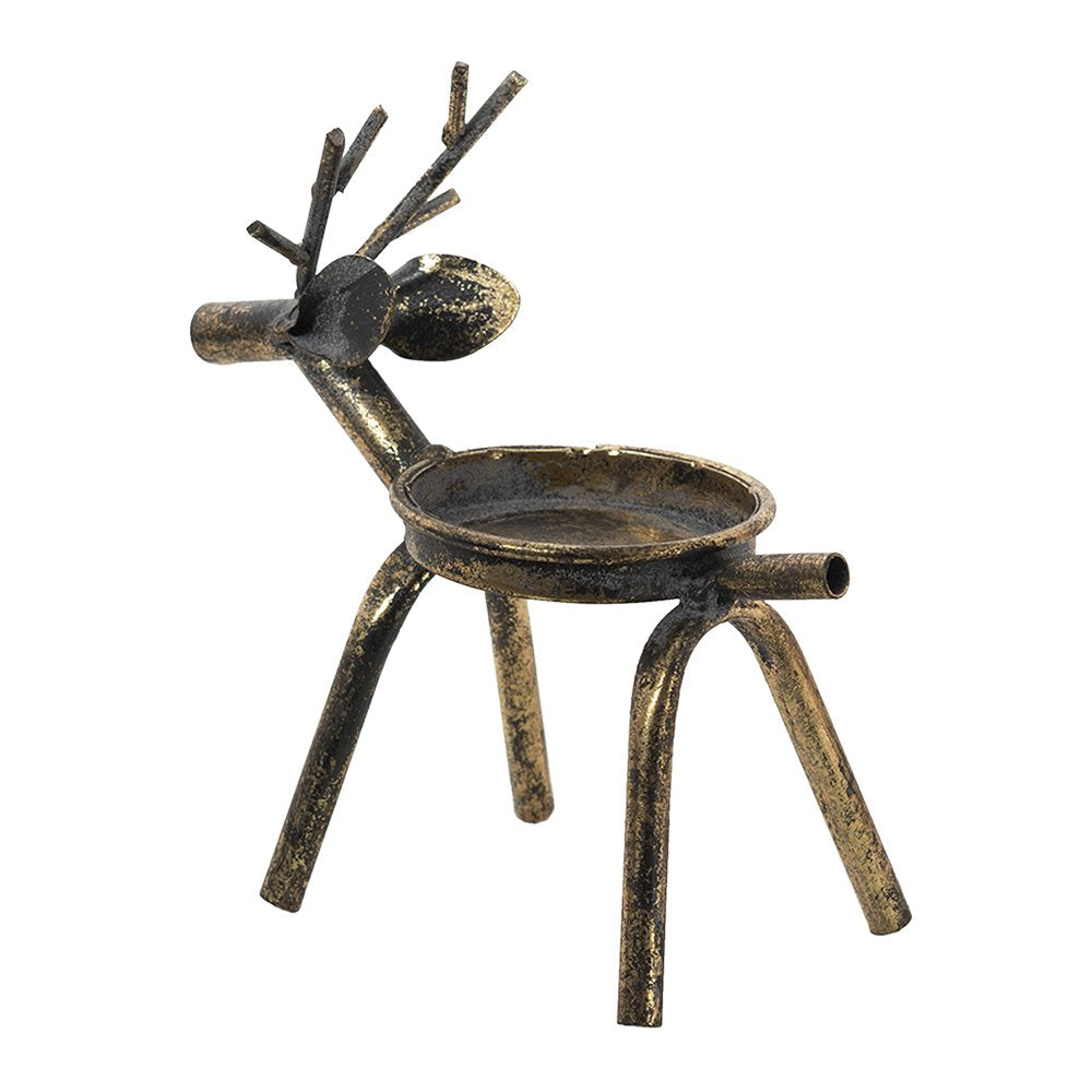 Kandelaar Rendieren 16x8x16 cm Koperkleurig Metaal Kaarsenstandaard
