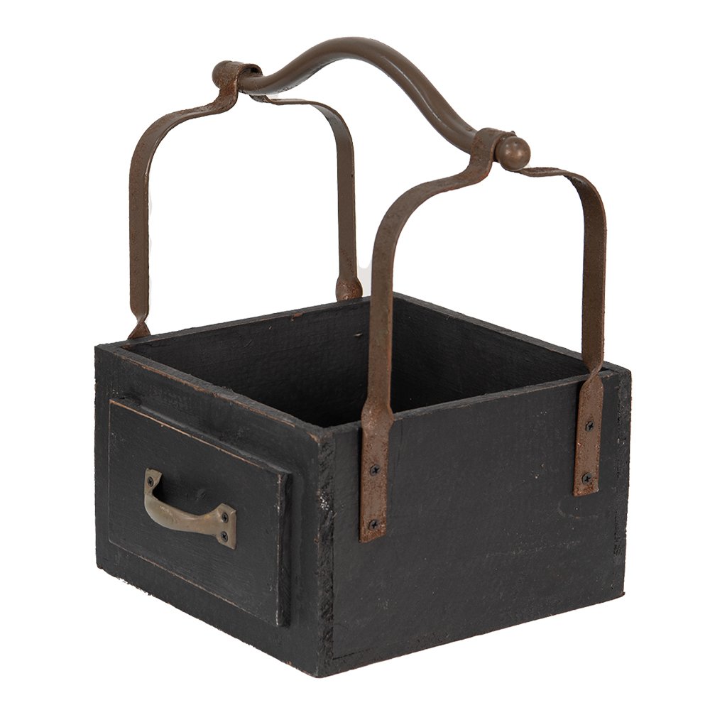 Mand 24x19x28 cm Zwart Hout Bakje
