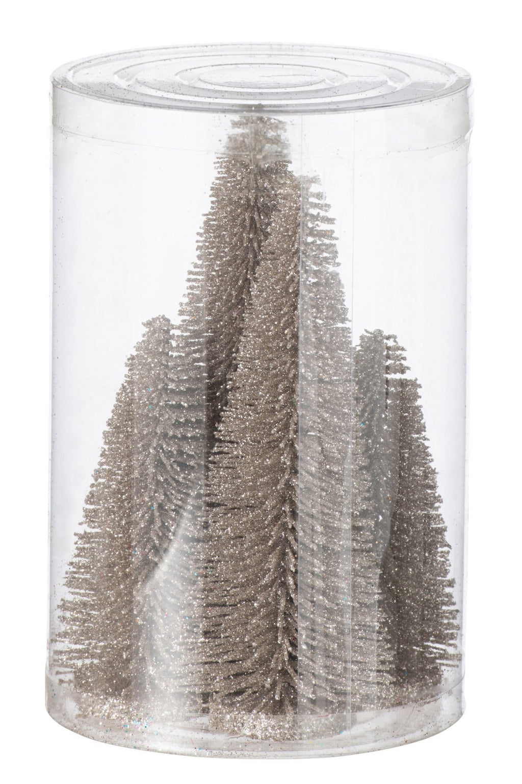 J-Line decoratie Kerstboom Glitter - kunststof - greige - doos van 4