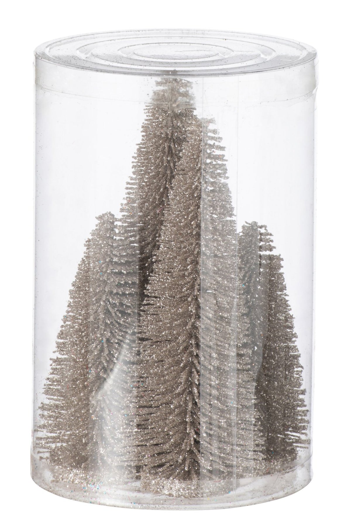 J-Line decoratie Kerstboom Glitter - kunststof - greige - doos van 4