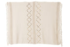 J-Line Plaid diamanten + franjes - katoen - wit/goud - 130 x 180 cm