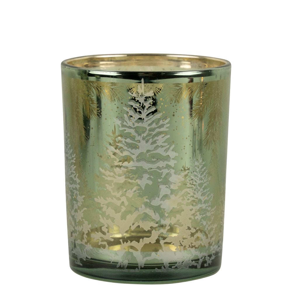 Theelichthouder dennenboom groen middel 12cm