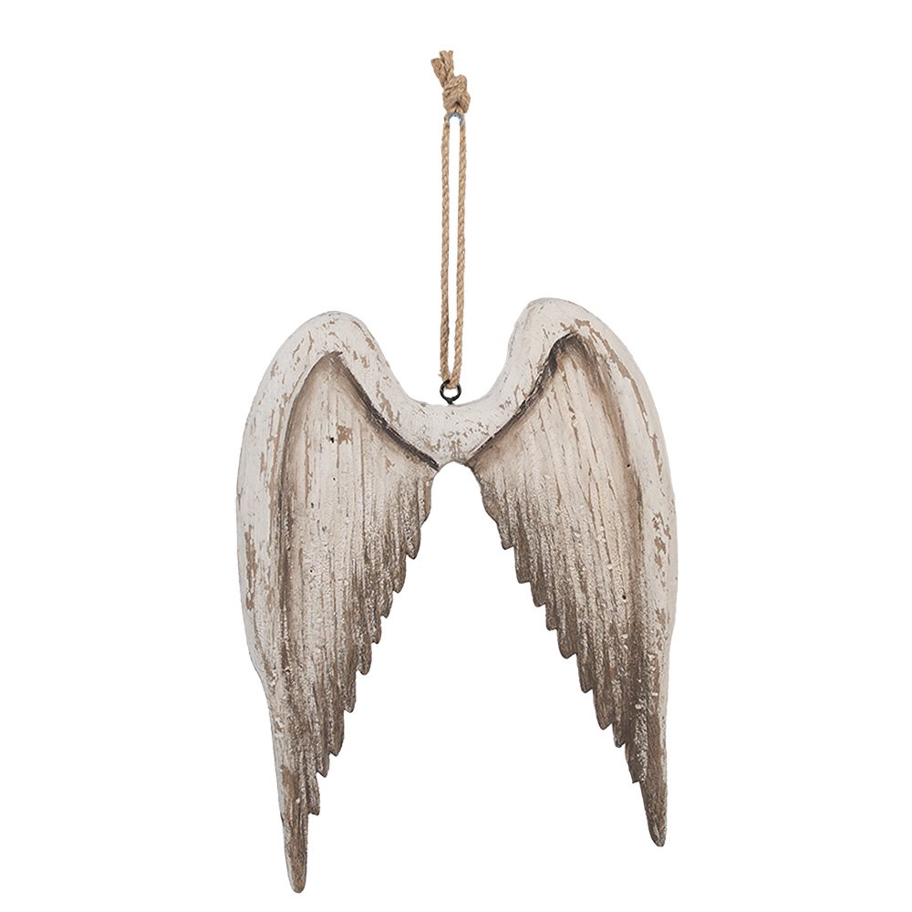 Decoratie Hanger Vleugels 21x3x28 cm Wit Bruin Hout