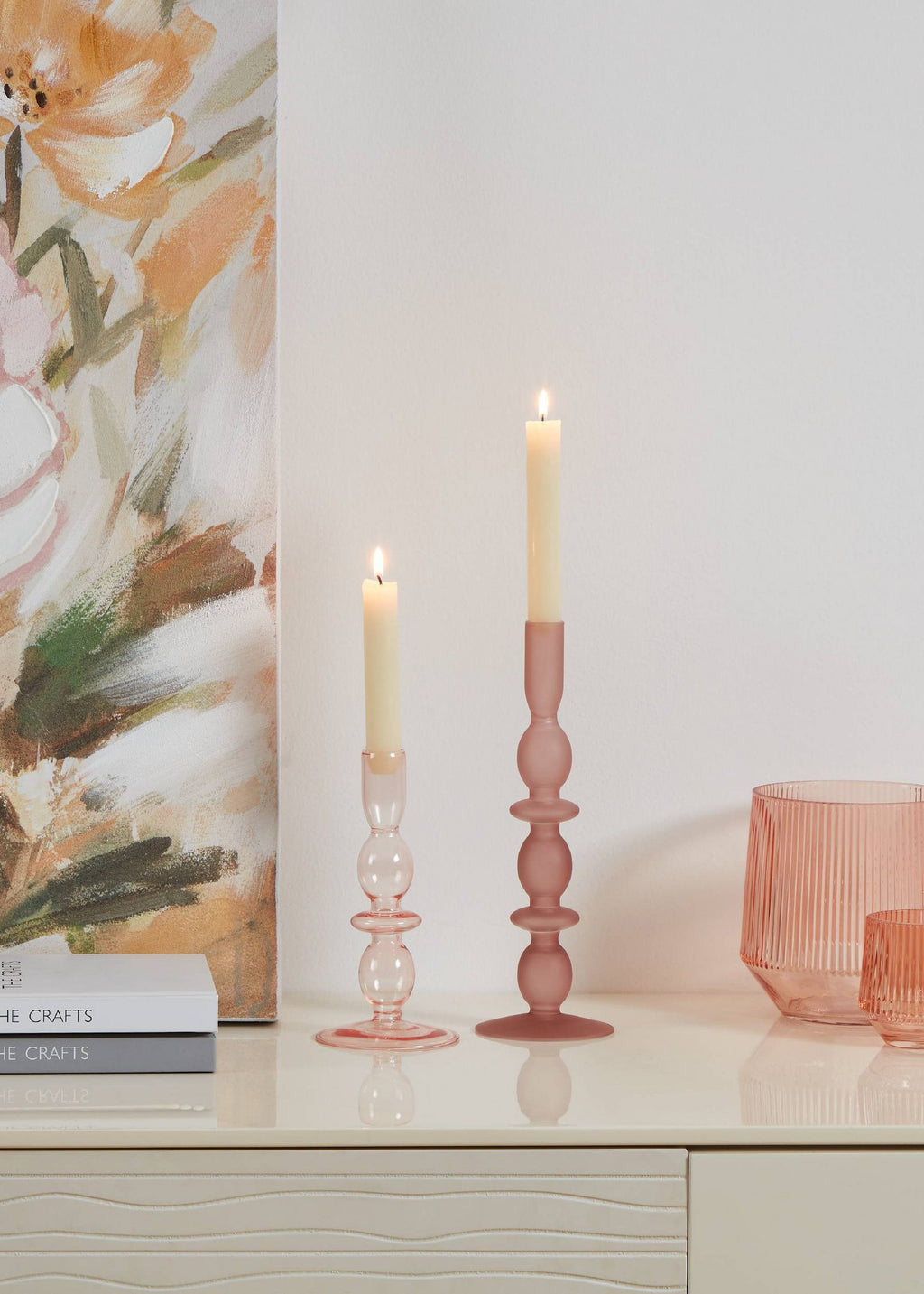Candlestick Molume Roze 8x18cm