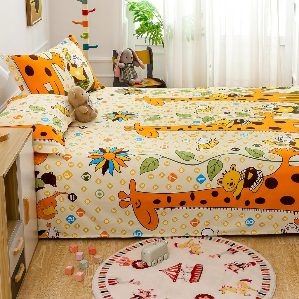 Tweepersoonslakenset voor kinderen - 180 TC microvezel - Babydierenprint, 2 kussenslopen