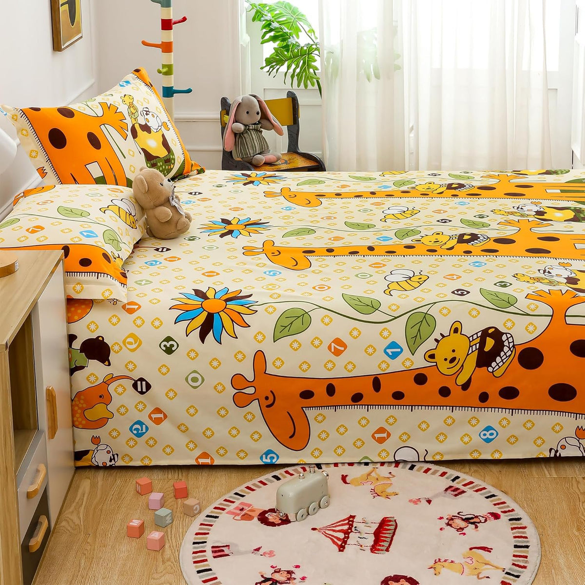 Tweepersoonslakenset voor kinderen - 180 TC microvezel - Babydierenprint, 2 kussenslopen