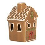 Gingerbread house met LED 8x8x12 cm Bruin Keramiek