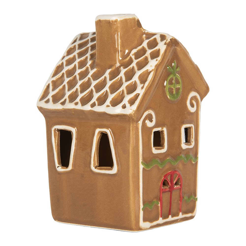 Gingerbread house met LED 8x8x12 cm Bruin Keramiek