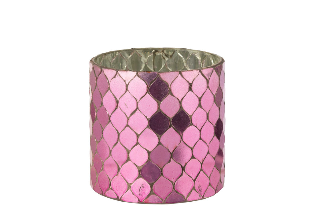 J-Line kaarshouder Cilinder Mozaïek - glas - fuchsia