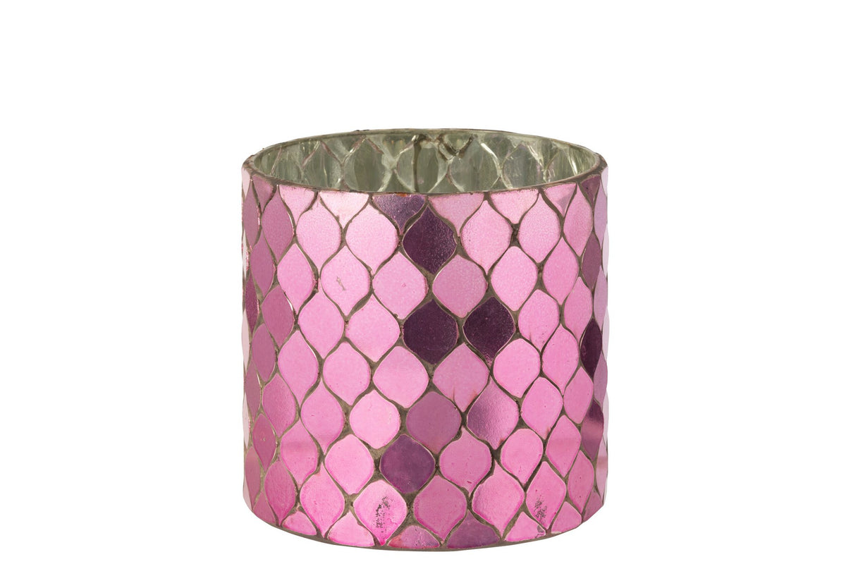 J-Line kaarshouder Cilinder Mozaïek - glas - fuchsia