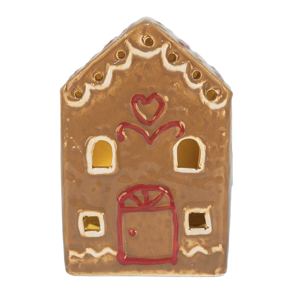 Gingerbread house met LED 7x6x9 cm Bruin Keramiek