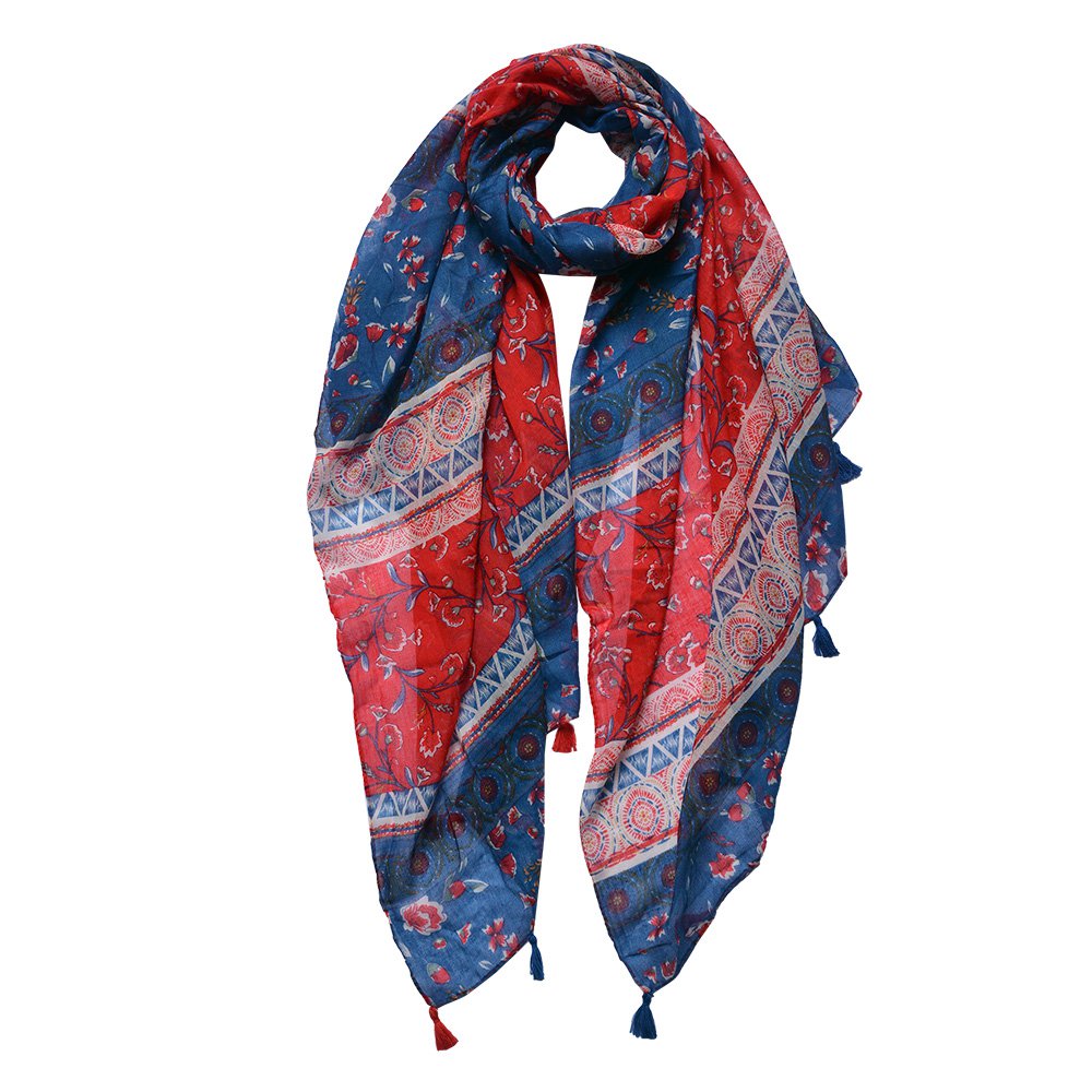 Sjaal Dames Print 90x180 cm Blauw Rood Synthetisch Shawl Dames