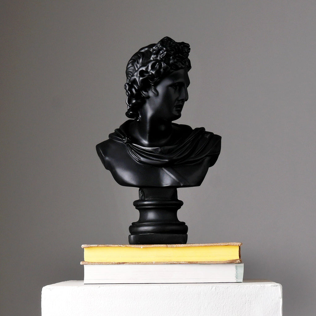 Zwarte Apollo buste sculptuur voor modern interieur