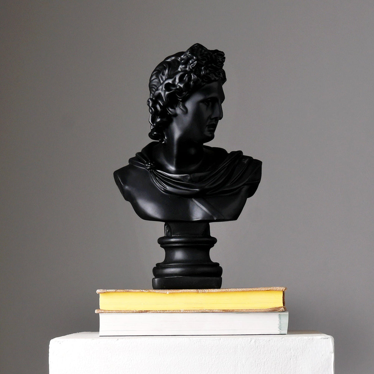 Zwarte Apollo buste sculptuur voor modern interieur