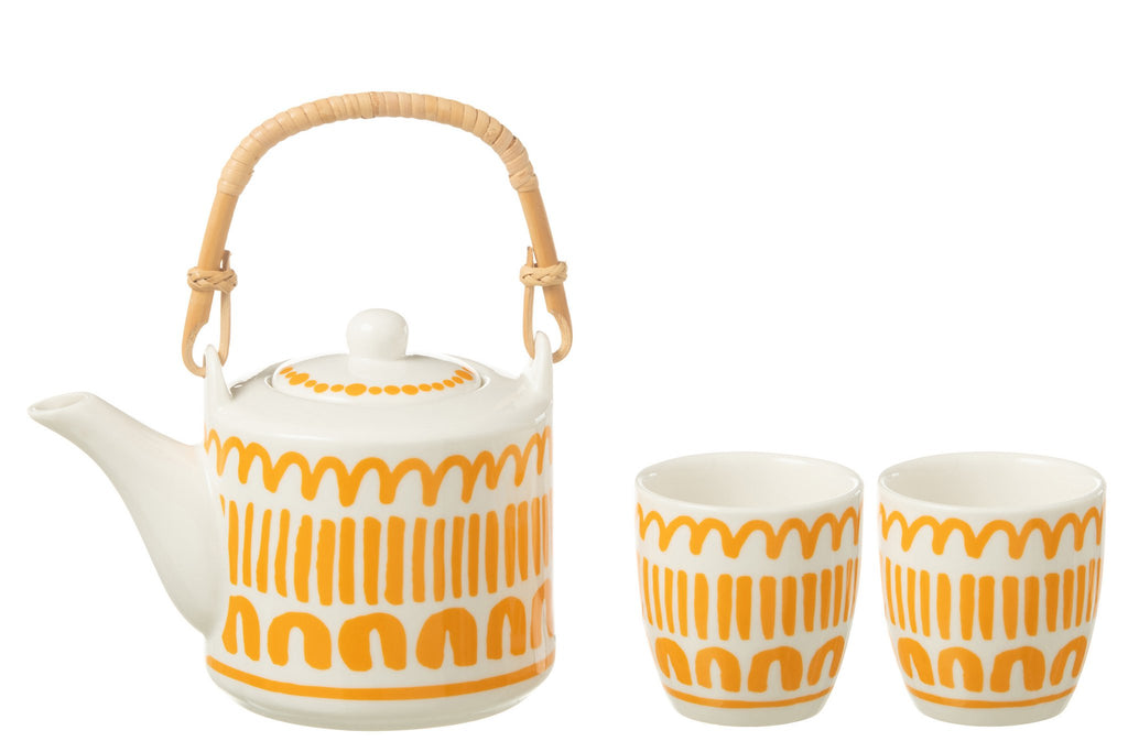 J-Line Set 3 Theepotten Set Strepen Doos Keramiek Oranje