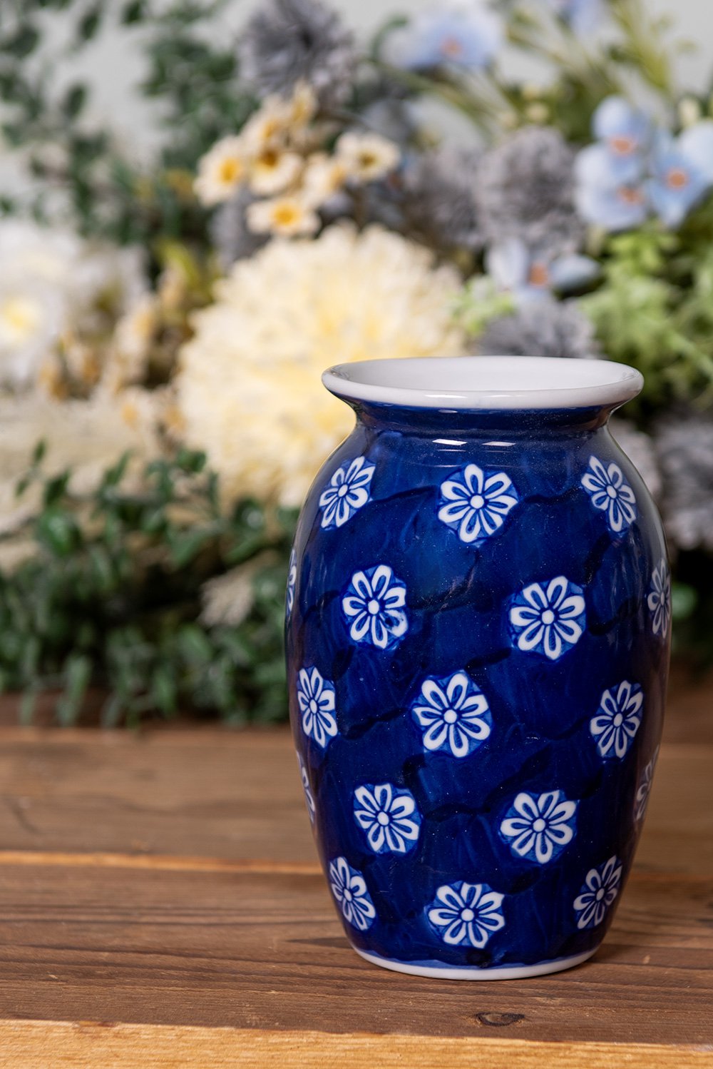Vaas Ø 10x15 cm Blauw Wit Keramiek Bloemen