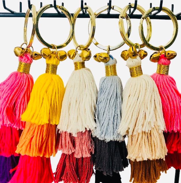 Luna -Leena Keychain Tassels Old Pink - Bag Charm - Organic Cotton - Handmade in Nepal - Bag Hanger