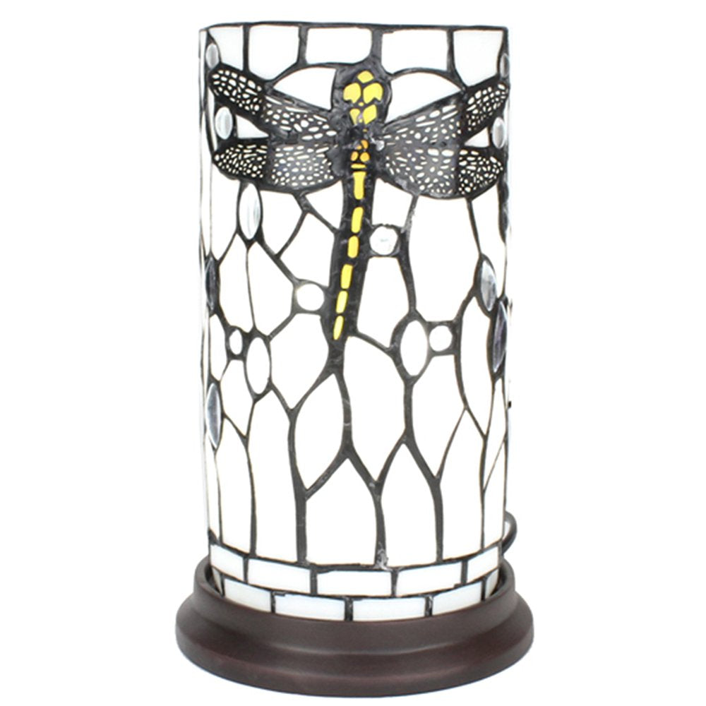 Tiffany Tafellamp Ø 15x26 cm Wit Grijs Glas Libelle Tiffany Bureaulamp