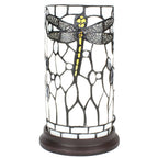 Tiffany Tafellamp Ø 15x26 cm Wit Grijs Glas Libelle Tiffany Bureaulamp